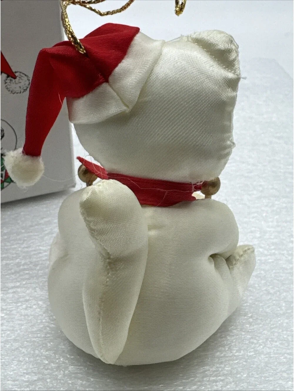 Vintage 1991 Fancy Feast Plush Cat Playing Drums 3” Christmas Ornament Russ Box